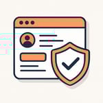 A clean SaaS icon showing a shield with a checkmark over a CRM interface representing testing validation and quality assurance inside HubSpot flat mod-1