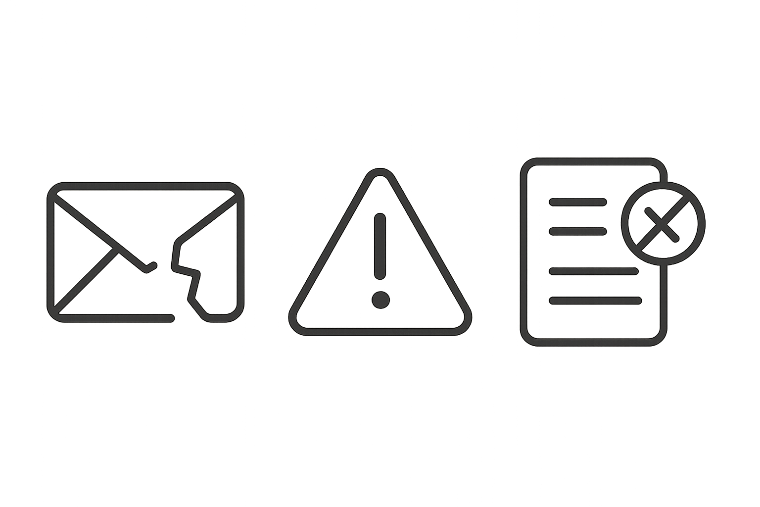 A minimal iconbased illustration representing invalid email submissions and spam leads broken email icon warning symbol and data quality alert visuals-2