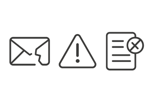 A minimal iconbased illustration representing invalid email submissions and spam leads broken email icon warning symbol and data quality alert visuals-2