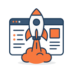 A modern SaaS icon of a rocket launching from a CRM dashboard screen representing HubSpot golive and launch flat illustration HubSpot brand inspired m